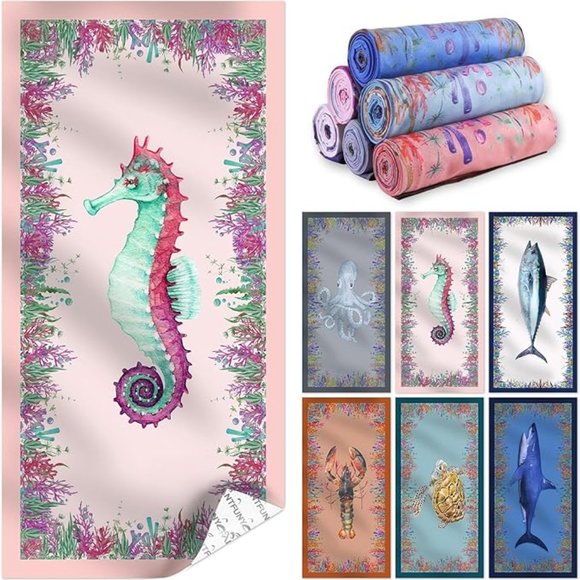 🐠🤍Pink seahorse soft beach towel🤍🐠 - Picture 1 of 6